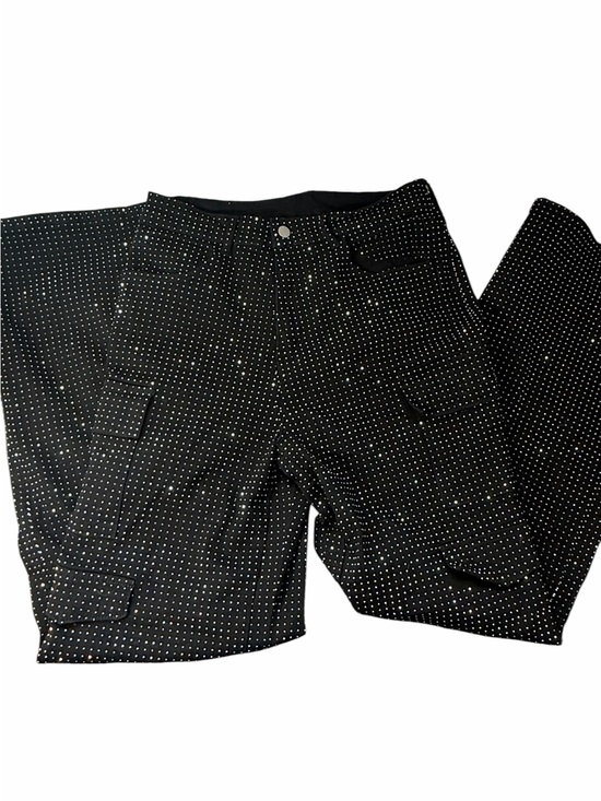 Trendy boutique Denim - Rhinestone Cargo Pants Black Sparkly Wide Leg Y2K Glam Stretch Size 12